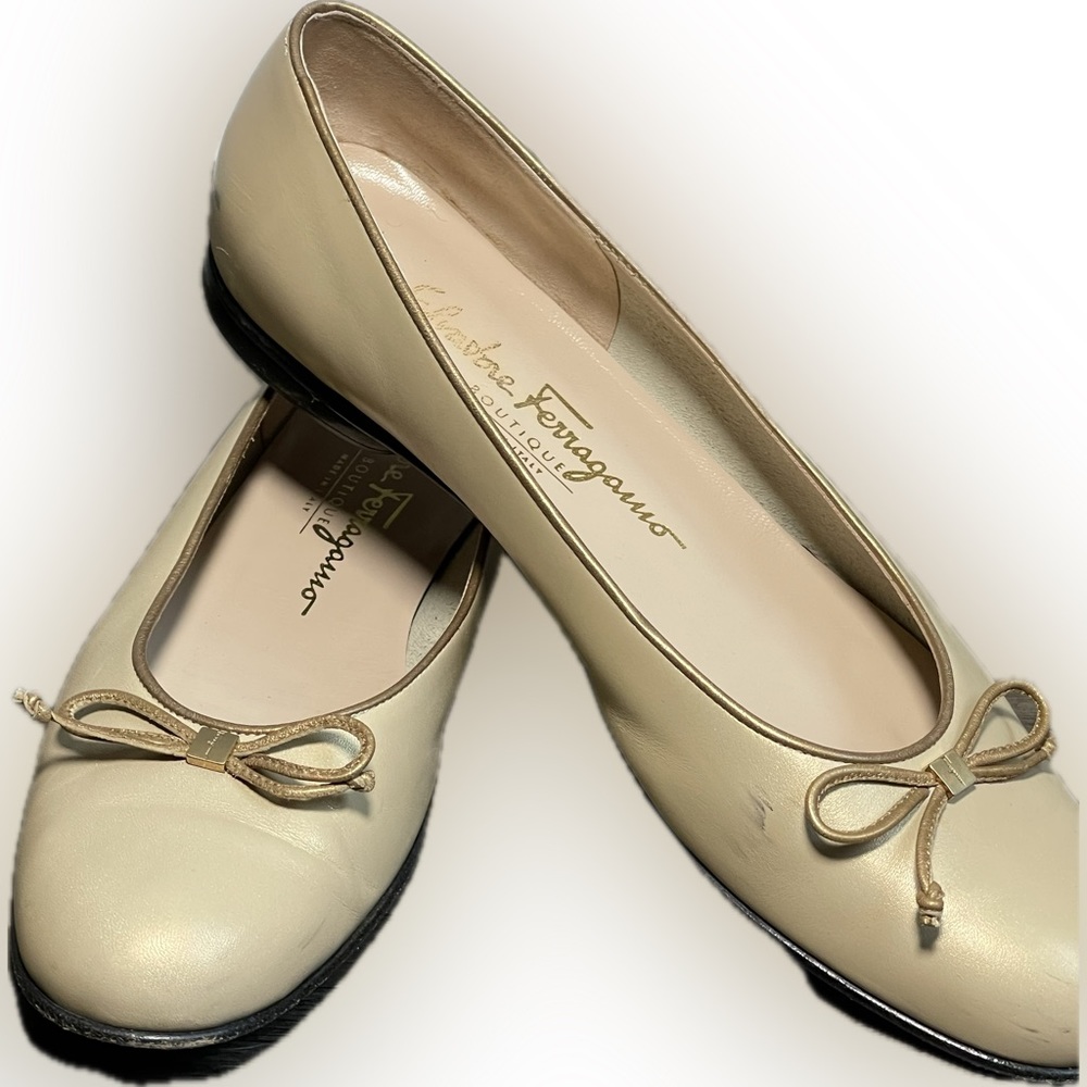 Salvador Ferragamo Gold Ballet Flat